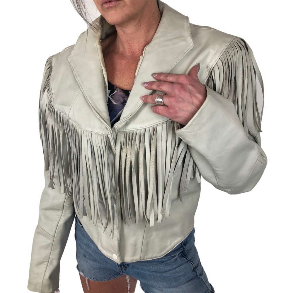 VTG 80's Leather Fringe, Motorcycle Cropped Jacket
